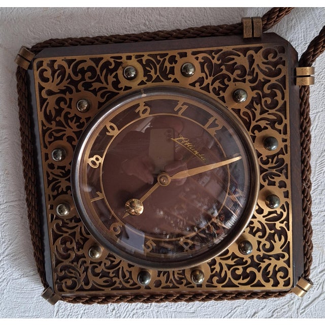 Mid-Century Mechanical Wall Clock with Brass-Decorated Front from Atlanta, 1950s For Sale - Image 4 of 5