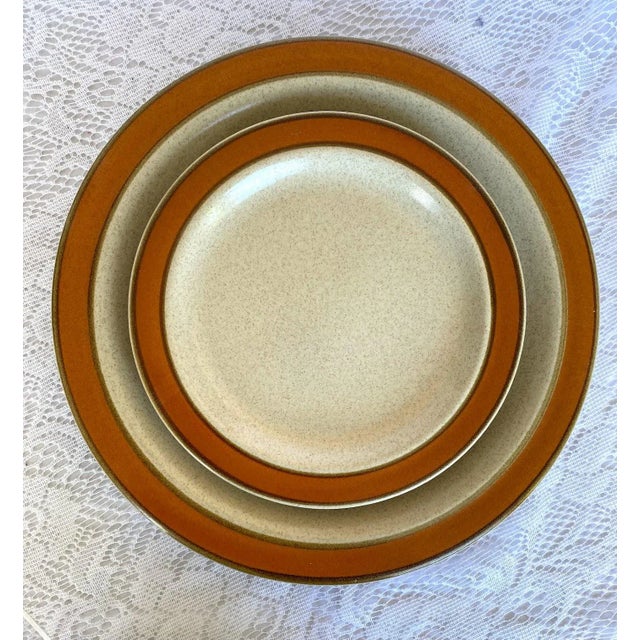 Orange 1990s Sears Sahara Japan Orange Dinner Plate - Set of 3, Stoneware, Orange Color Band For Sale - Image 8 of 9
