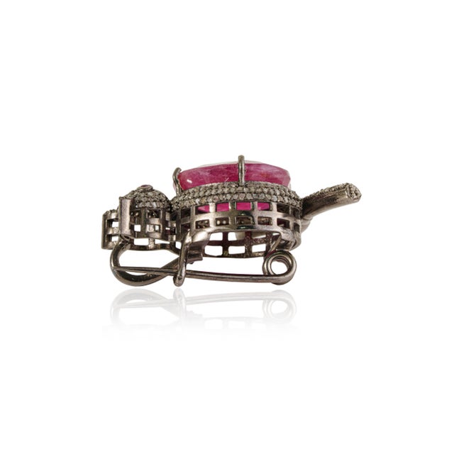 10 Ct Ruby & Diamond Wise Owl Oxidized Silver Unisex Brooch Pendant - Christmas Jewelry For Sale - Image 9 of 14