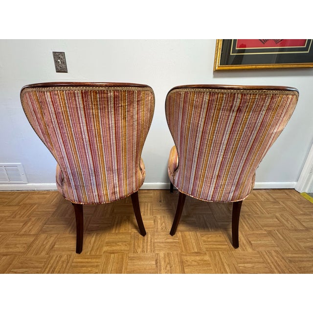 Pair of Vintage Upholstered Side Chairs With Sculpted Wood Frames, Mid-Century Style For Sale - Image 12 of 12