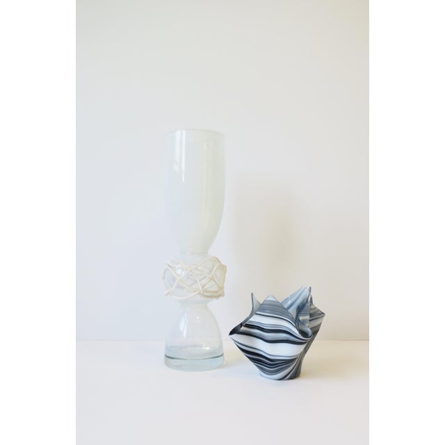 Venini Style Black and White Art Glass Vase Handkerchief For Sale - Image 10 of 12