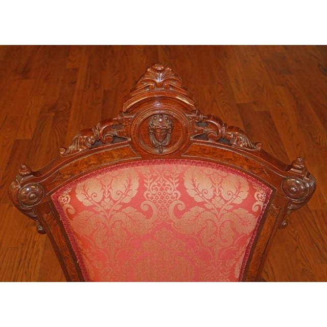 Wood Pair of Jelliff Victorian 19th Century Walnut Carved Damask Fabric Side Chairs For Sale - Image 7 of 12