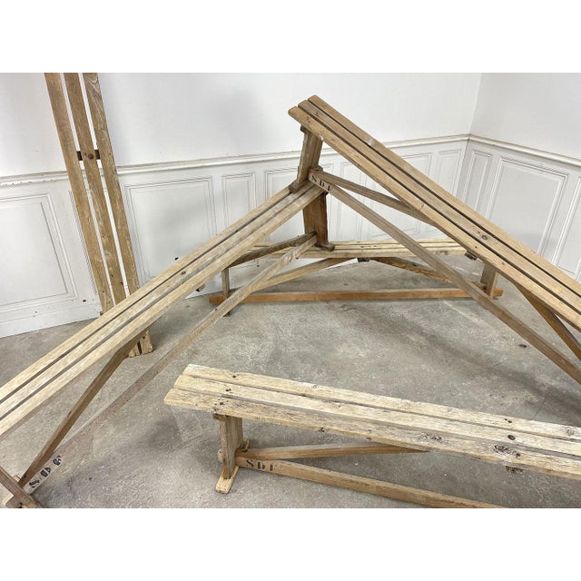 Vintage Slatted Benches in Beech, 1930s, Set of 2 For Sale - Image 6 of 14