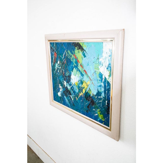 Great abstract oil painting on canvas Palette Knife Wood frame Unsigned C 1965