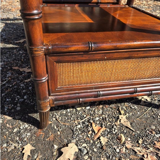 Wood Late 20th Century Tommy Bahama Wooden Wicker Side Tables For Sale - Image 7 of 11