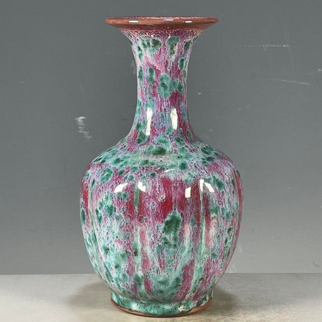 Vintage Chinese Jun-Style Flambe Glazed Faceted Vase For Sale - Image 4 of 8