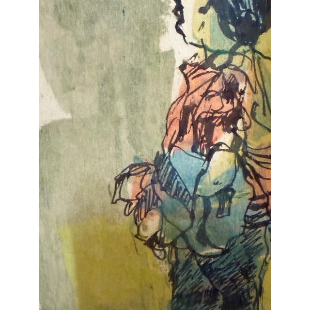 1960s "Draped Nude" Women With Basket Expressionist Watercolor by Ron Blumberg For Sale - Image 5 of 6