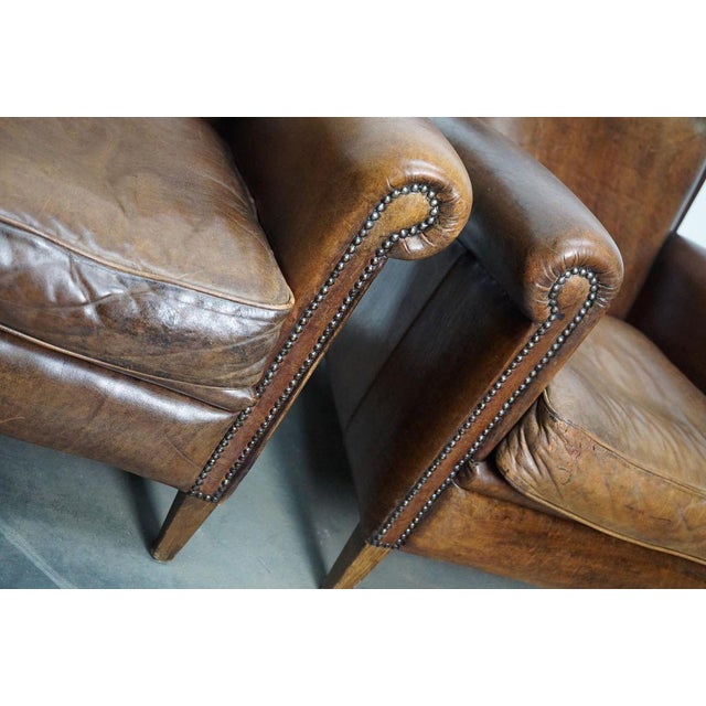 Vintage Dutch Cognac Leather Club Chairs, Set of 2 For Sale - Image 4 of 18