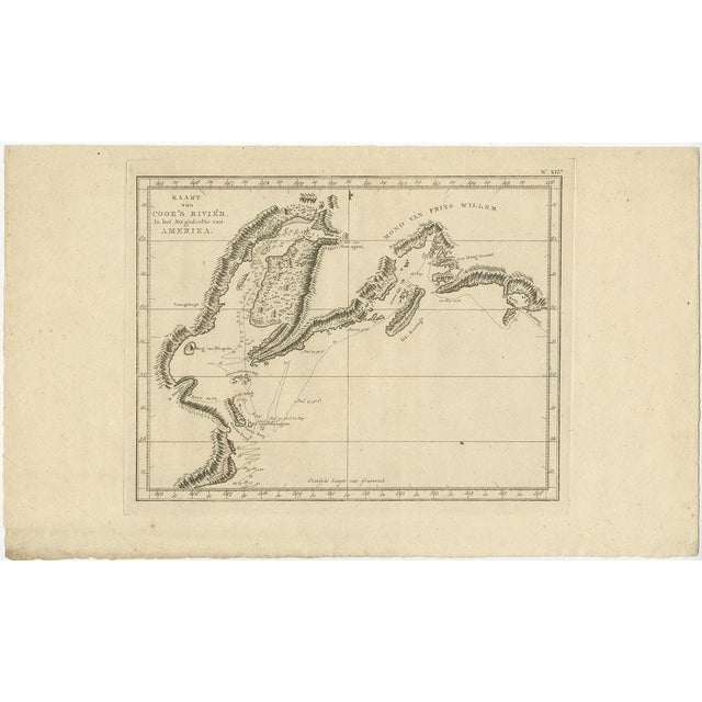 Antique map titled 'Kaart van Cook's Rivier in het N.O. gedeelte van Amerika'. Chart showing the region between Cape...