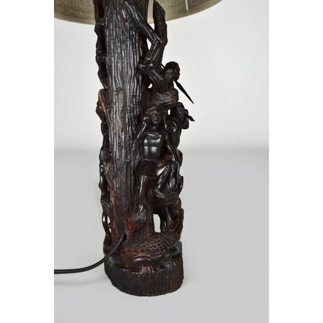 Carved Ebony Table Lamp, 1950s For Sale - Image 9 of 18