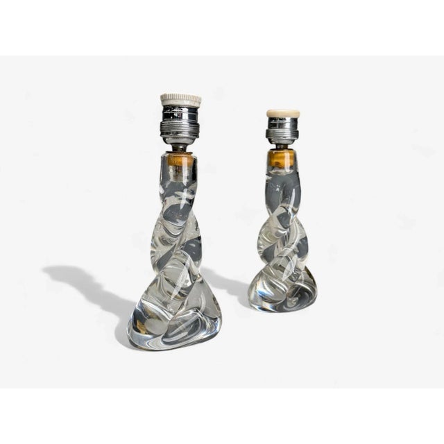 Mid-Century Modern Pair of Sevres, French Modern, Glass, Brass, Small Table Lamps, France, 1960s For Sale - Image 3 of 10