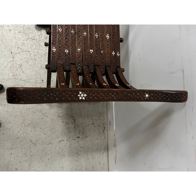 Brown Antique Syrian Folding Armchair in Carved Wood with Inlay, 1800s For Sale - Image 8 of 13