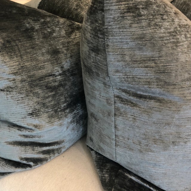 Steel Linen Velvet 22” Pillows-A Pair For Sale - Image 4 of 6