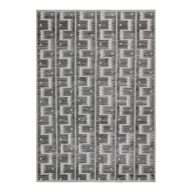 Rug & Kilim’s Scandinavian Outdoor Rug With Gray Geometric Patterns - 10'x10' For Sale