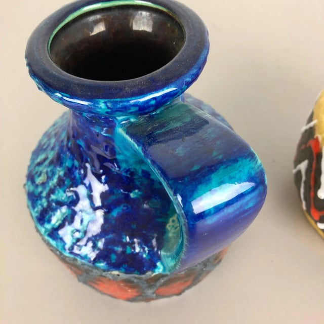 German Multi-Color 215-17 Fat Lava Op Art Pottery Vases from Bay Ceramics, Set of 2 For Sale - Image 16 of 18