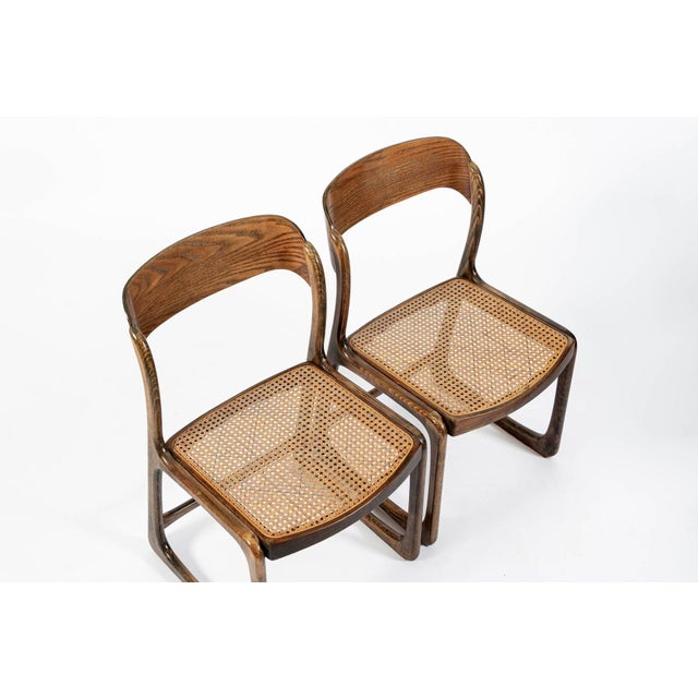 Mid Century Modern French Wood & Cane Wicker Chairs by Baumann For Sale In Detroit - Image 6 of 13