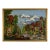 Large Vintage Framed Needlepoint Painting of Colorful Village River Scene For Sale
