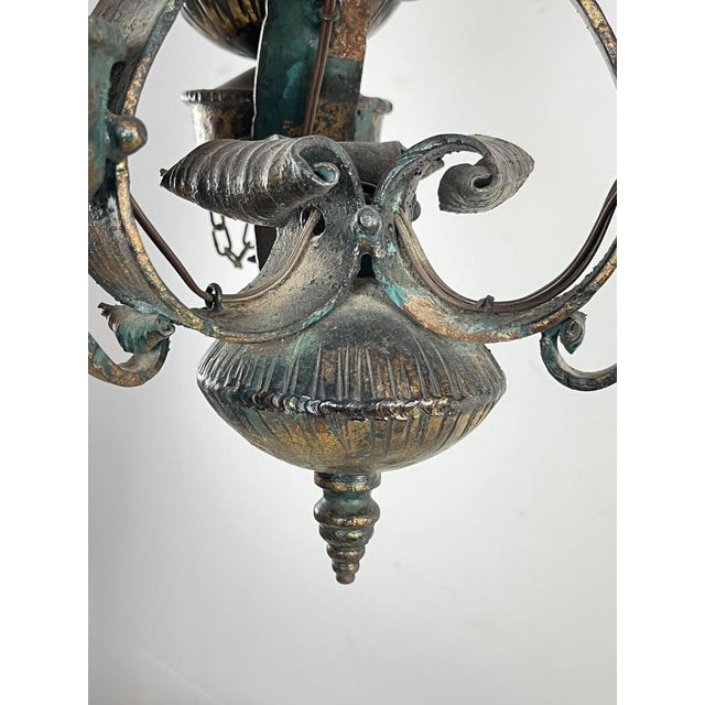 Mid-Century Brutalist Iron and Glass Chandelier, 1960s For Sale - Image 11 of 15