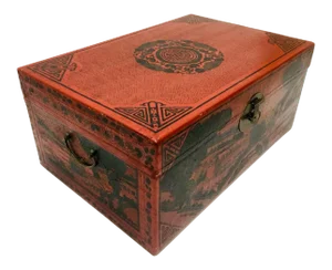1900s Chinese Hand Tooled Leather Covered Trunk