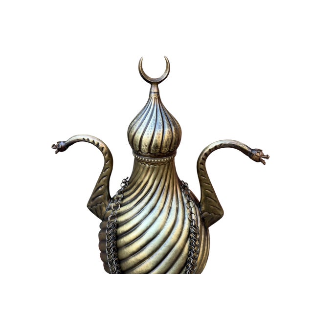 Metal Heavy Gauge Fluted Brass Pitcher For Sale - Image 7 of 16