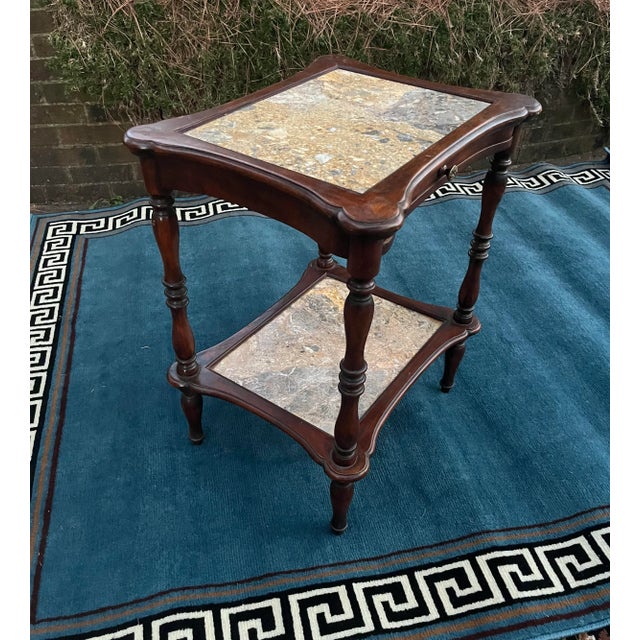 Art Nouveau Theodore Alexander French Style Marble Tiers Mahogany Table For Sale - Image 3 of 11