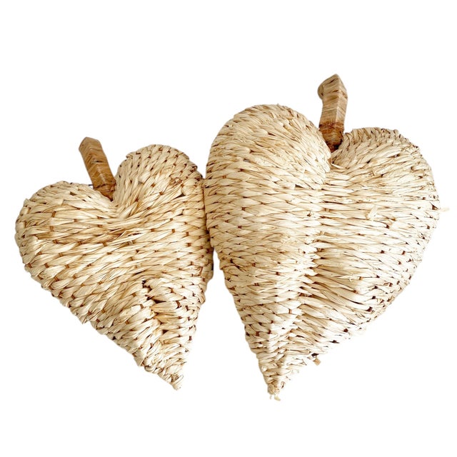 Wood 2 Woven Leaf Baskets - Rustic Bohemian Wall Decor or Tabletop Catch All For Sale - Image 7 of 7