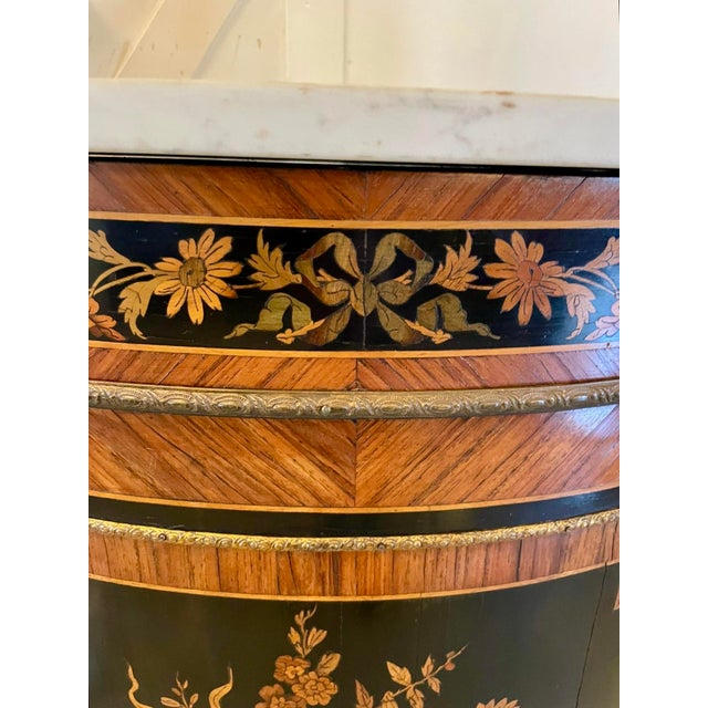 Brown Antique Louis XVI French Marquetry Corner Cabinet with Marble Top, 1860s For Sale - Image 8 of 11