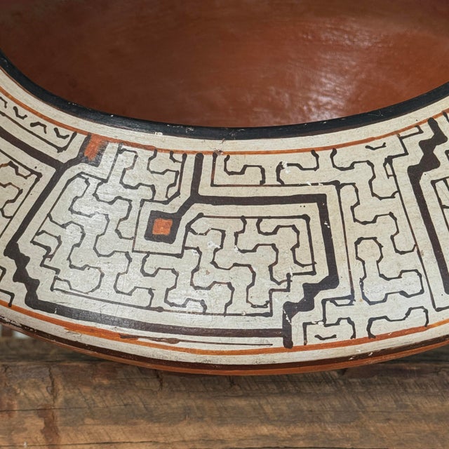 Brown Monumental Shipibo Folk Art Polychrome Geometric Wood-Fired Vessel For Sale - Image 8 of 12