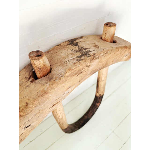19th Century Hand Hewn Double Ox Yoke With Original Bentwood Bows & Hand Forged Iron Hardware For Sale - Image 10 of 12