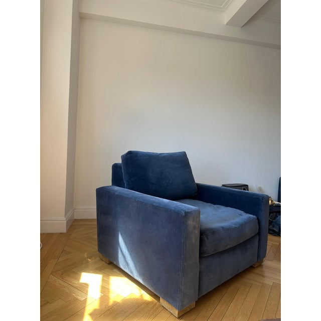 Contemporary Restoration Hardware Navy Blue Velvet Oversized Track-Arm Lounge Chair For Sale - Image 3 of 3