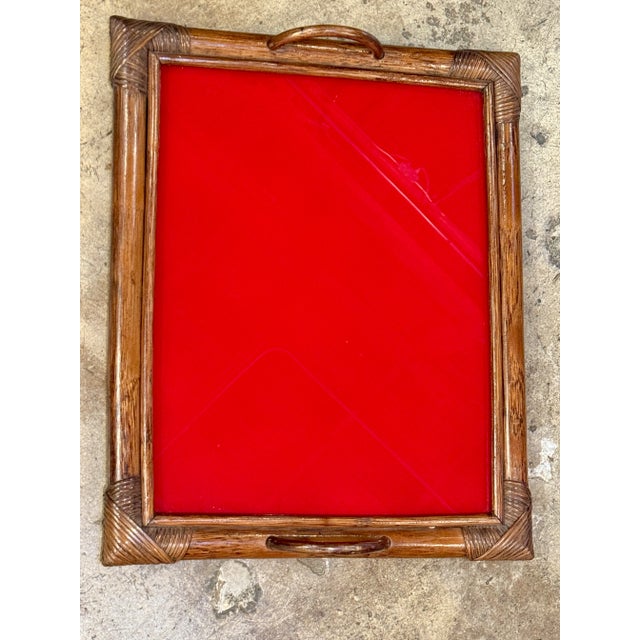 Bamboo Tray, Italy 70s The tray features a glass surface, giving it a glossy, smooth, and reflective appearance. The frame...