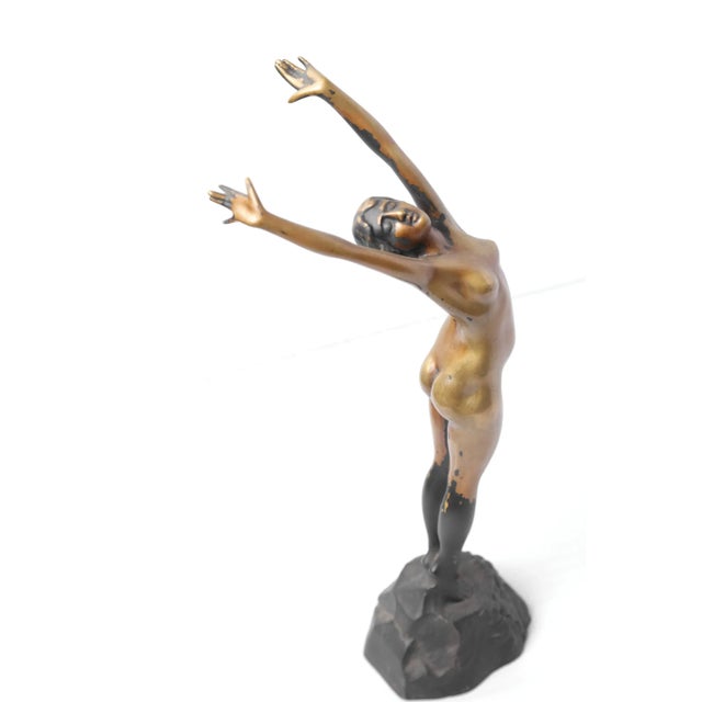 Bronze 1930s Nude Female Figure Stretching Bronze Statuette For Sale - Image 8 of 8