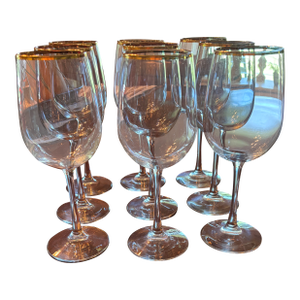 1960s Mid-Century Modern Gold Rim Crystal Glasses- Set of 8