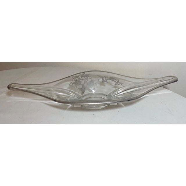 1970s Large Vintage Art Deco Sterling Silver Overlay Glass Crystal Centerpiece Bowl For Sale - Image 5 of 13