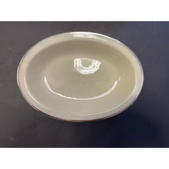 Mid 20th Century Vintage Lenox Montclair Platinum Trim Oval Serving Bowls – Pair of Ivory China Vegetable Dishes Holiday Tableware For Sale - Image 5 of 10