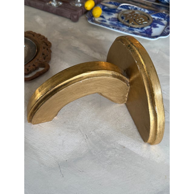 Art Deco Art Deco Gilt Gold Wall Shelf Handmade Wood Half Round Display Shelf For Sale - Image 3 of 9