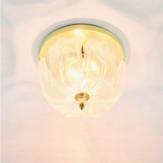 Transparent 1970s Mid Century Modern Large Floral Glass & Brass Ceiling Light/Flush Mount From Limburg, Germany For Sale - Image 8 of 12