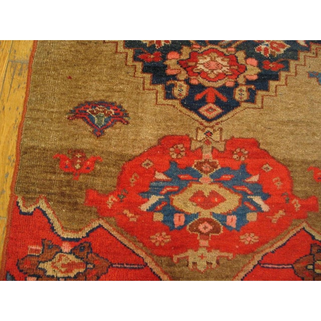 Persian 1900s Tan Camel Medallion Antique W. Persian Bijar Sampler Rug 4'6" X 6'9" Handknotted Wool Carpet For Sale - Image 3 of 6