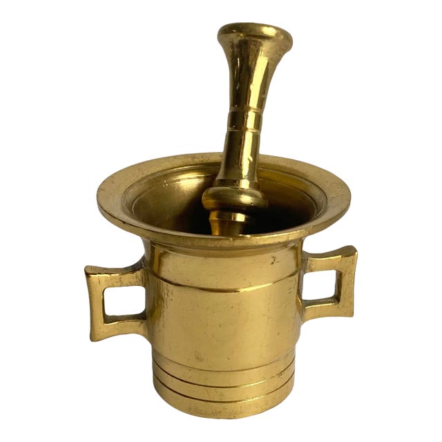 Vintage Brass Mortar & Pestle Apothecary Spice Crusher Small Petite Miniature Size For Sale