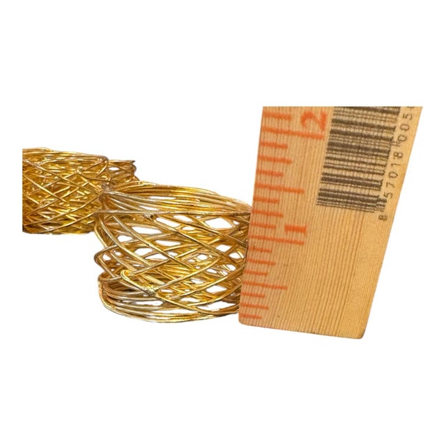 Metal Vintage Sculptural Gold-Tone Woven Metal Napkin Rings – Set of 14 For Sale - Image 7 of 8