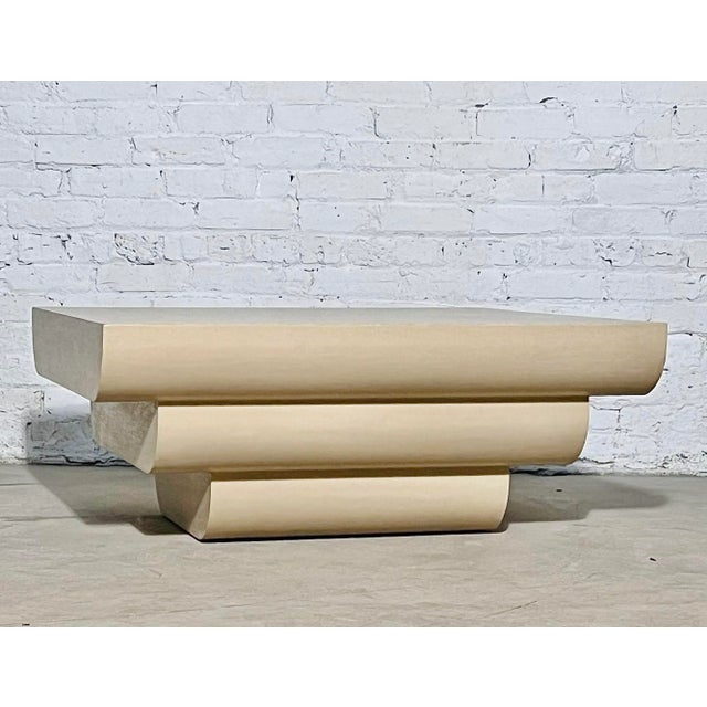 Karl Springer Grasscloth Tiered Coffee Table, 1970. Original