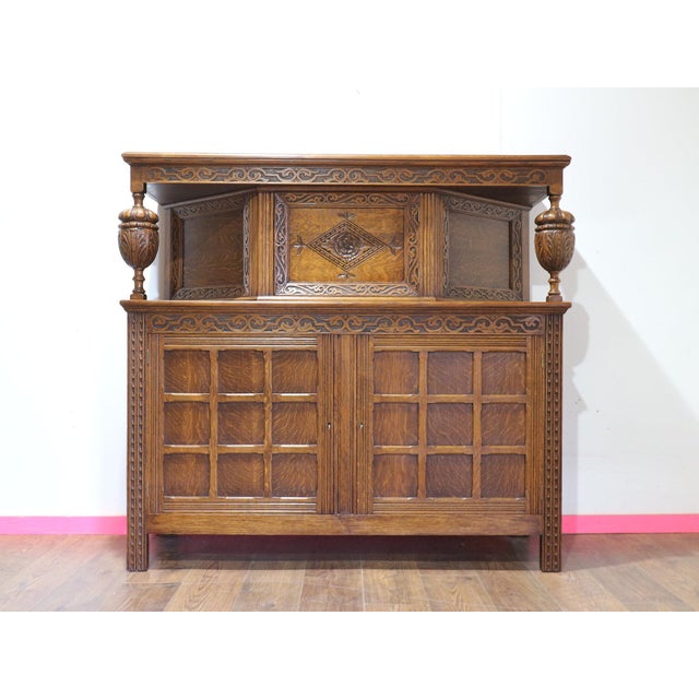 Jacobean Style Carved Oak Court Cabinet Cupboard For Sale - Image 10 of 15