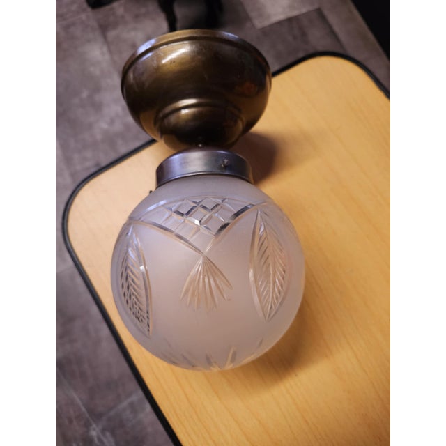 Art Deco Brass and Glass Ceiling Lamp, 1920s For Sale - Image 6 of 6