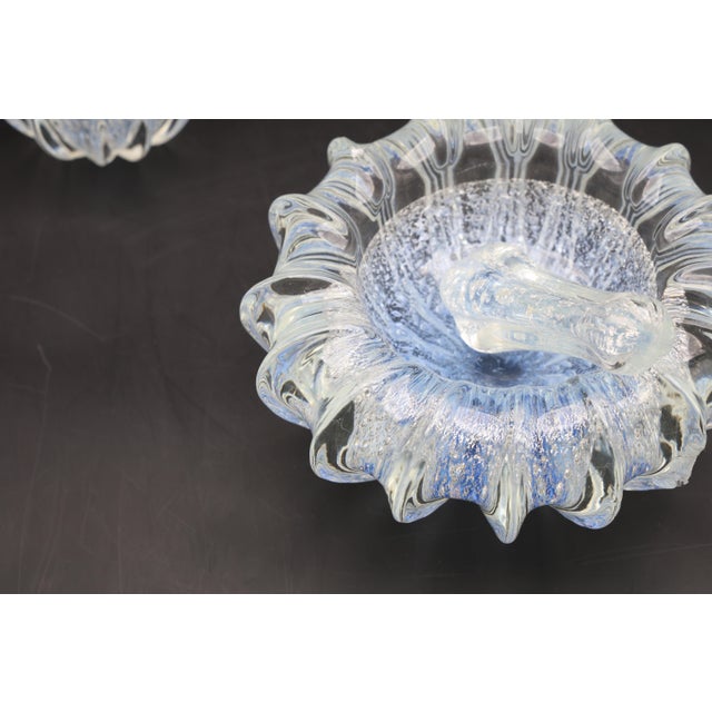 Set of 3 Blue Ercole Barovier "Bullicante" Murano Glass Vase for Barovier & Toso For Sale - Image 12 of 13
