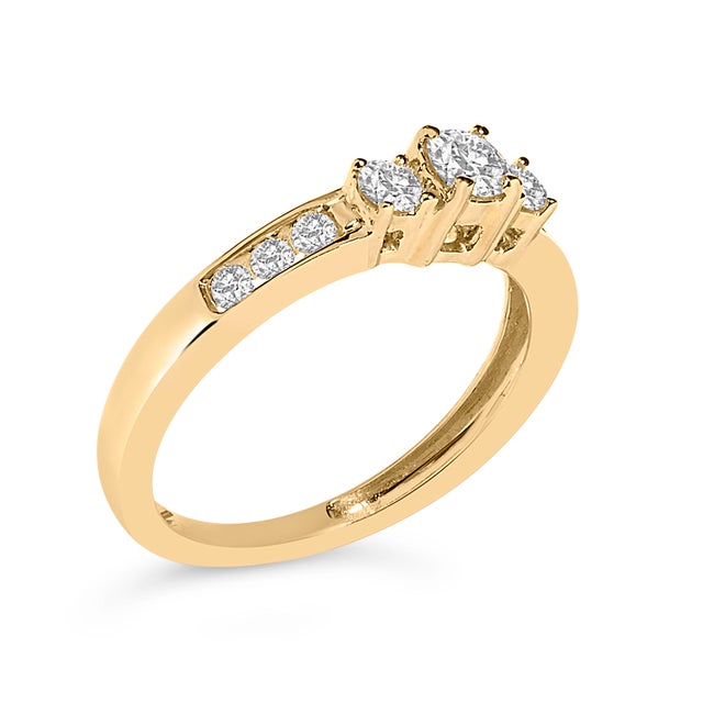 Contemporary 10K Yellow Gold 1/2 Cttw Diamond Three Stone Ring For Sale - Image 3 of 7