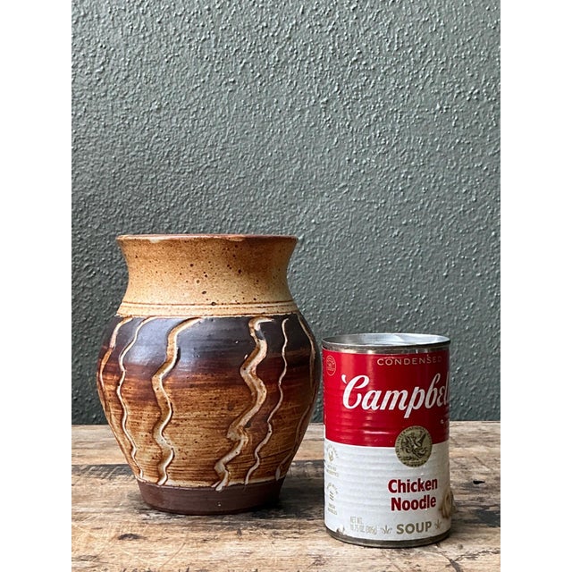 Vintage Handcrafted Ceramic Vase With Wave Motif For Sale - Image 9 of 15