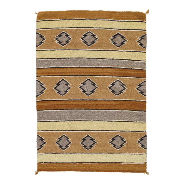 Vintage Navajo Carpet, Folk Rug, Handmade Wool, Beige, Caramel, Tan For Sale