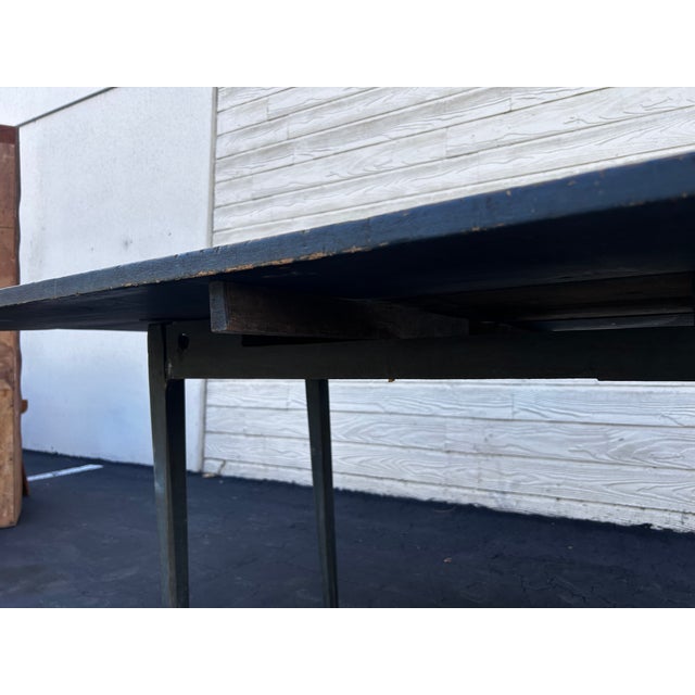 Early 20th Century Antique Blue-Painted Drop-Leaf Wood Table For Sale - Image 5 of 12