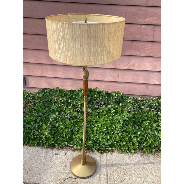 Mid Century Modern Brass and Walnut Floor Lamp For Sale - Image 11 of 11