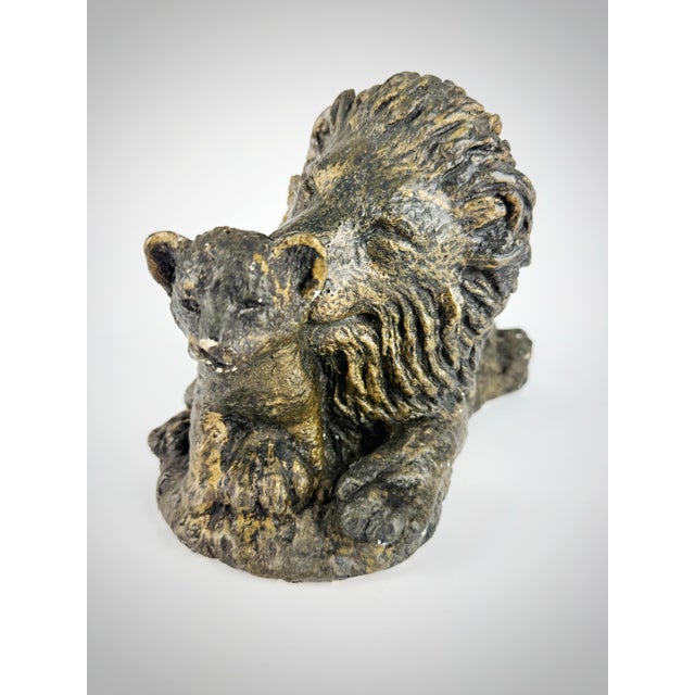 Add timeless character to any library, study, living room, or entryway with this beautifully sculpted vintage lion and cub...